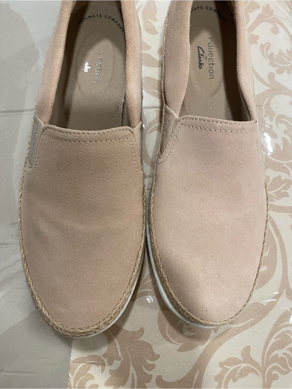 Clarks Women's Espadrille Slip-On in Blush Pink Suede